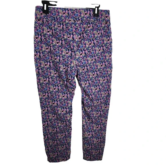 Chico's Perfect Stretch Womens Ankle Pants 10 Floral Pull On Pockets Pink Blue - Picture 2 of 10